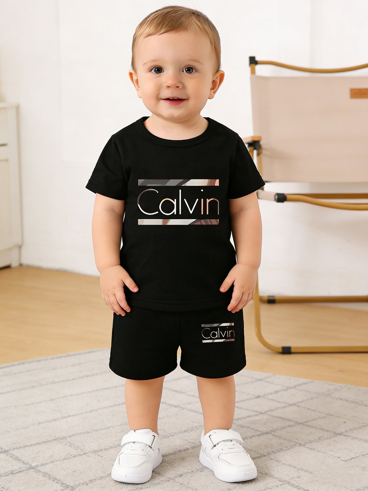 Newborn Baby Boy Calvin Alphabet Short Sleeve Shirt & Shorts Set