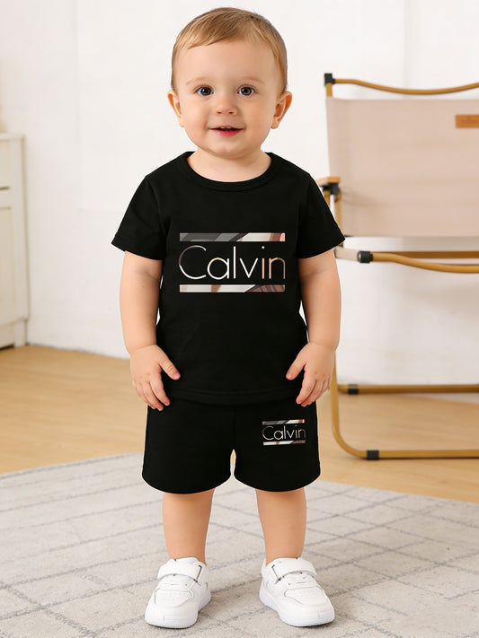 Newborn Baby Boy Calvin Alphabet Short Sleeve Shirt & Shorts Set - ayq
