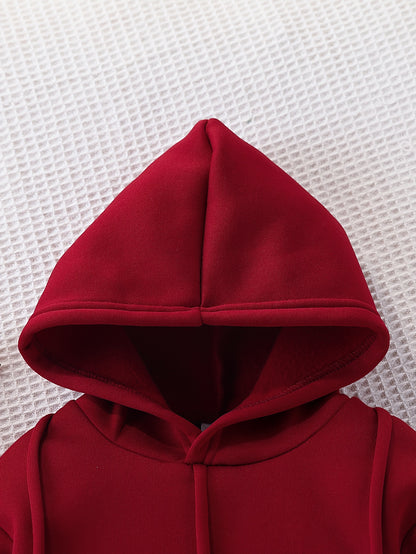 2pcs Girls' Fleece Hooded Sweatsuit Set - Oversized Hoodie & Jogger Pants with Elastic Waist, Thick Warm Winter Outfit, Machine Washable Red Sweatsuit for Casual Casual Attire & Clothing (Matching Outfit) - Cozy Fleece Fabric