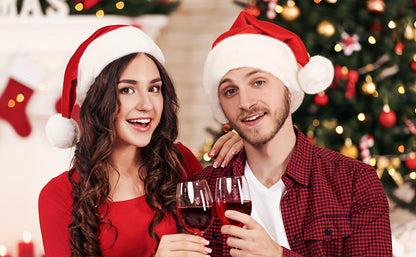 Adult Unisex Christmas Santa Hat - Thickened Comfortable Red & White with White Piping Trim & Fluffy Beard-Friendly Collar - Iconic Santa Cap for Holiday Parties, Costumes, Xmas Events (Hand Wash Only) for Christmas,Newyear,V