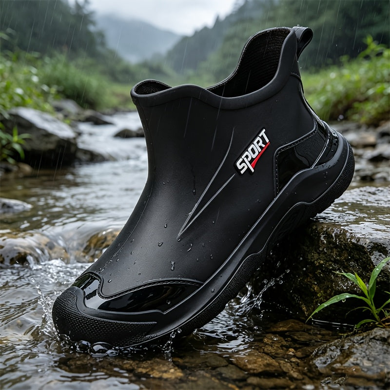 Men's All-Season PVC Ankle Rain Boots for Outdoor Use
