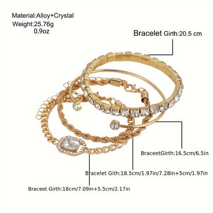 4pcs Women's Vintage Punk Rhinestone Chain Bracelets Set