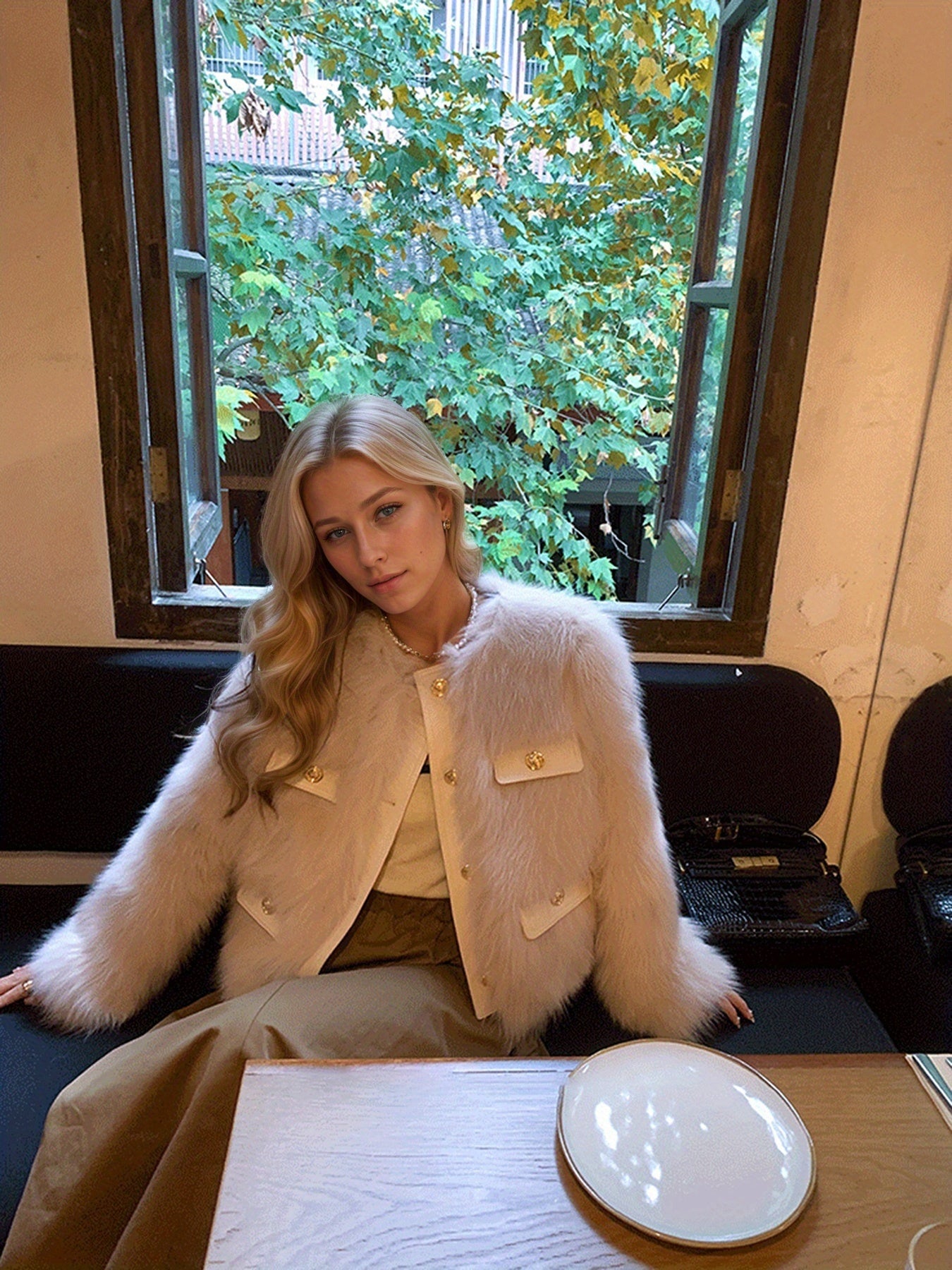 Women'S Elegant Faux Fur Coat - Chic Long Sleeve, Button-Up Front, Loose Fit, Solid Color, Perfect for Fall/Winter Casual Outings, Stylish Outerwear | Chic Long Sleeve | Sleek Design, Fur Coat For Women Winter, Fur Coat Women