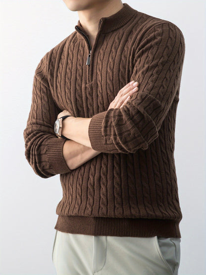 New Men'S Christmas Gift: a Thick, Warm, And Cold-Resistant Knitted Sweater with a Cable-Knit Design And a Zippered Collar, Suitable for Both Layering And Wearing Alone, Perfect for Casual And Versatile Outfits