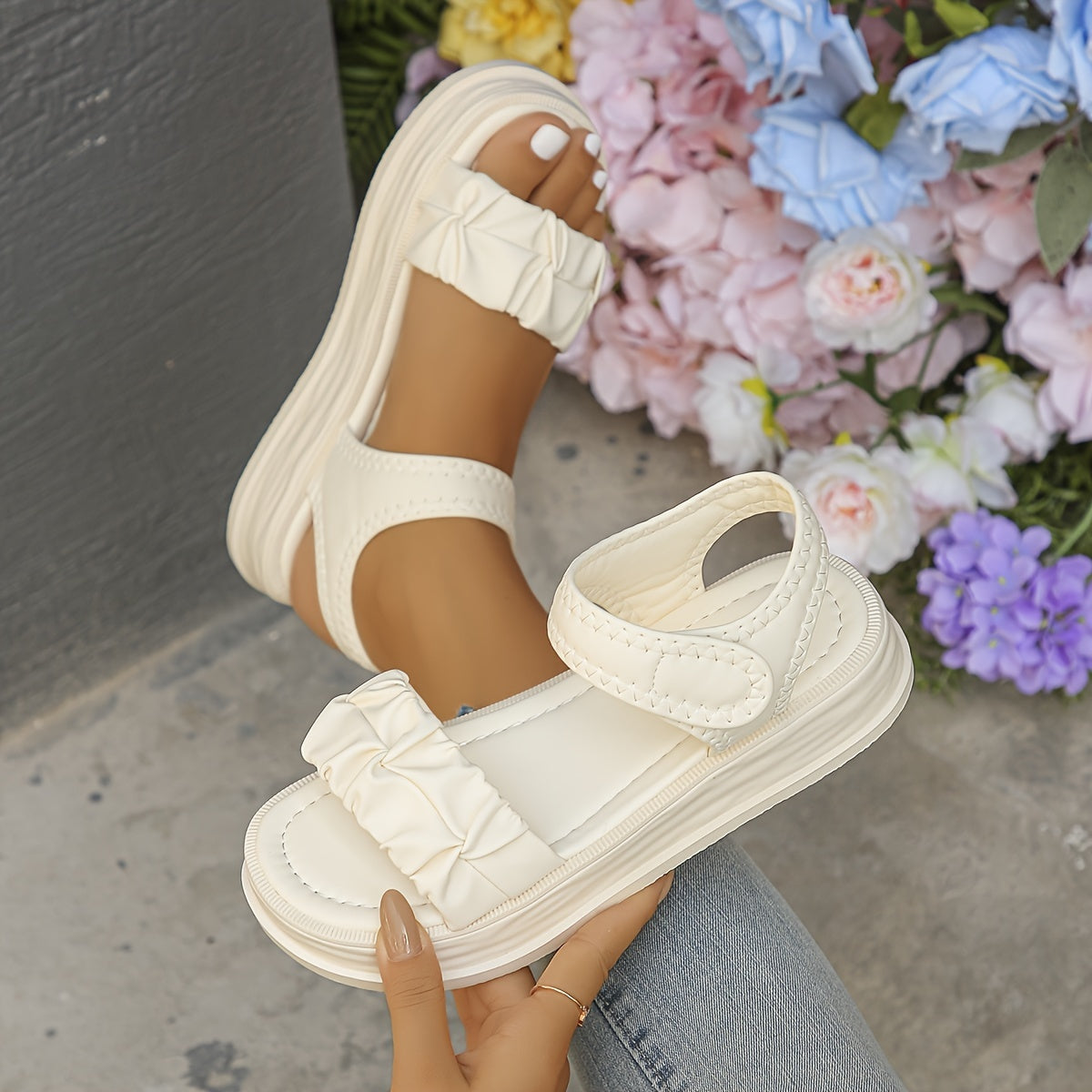 Women's Solid Color Flat Sandals, Casual Open Toe Summer Shoes, Comfortable Ankle Strap Sandals