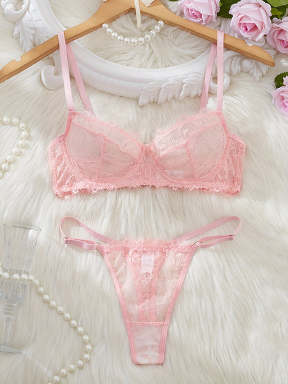 Sexy Lace Eyelash Strappy Lingerie Set for Women