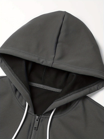Men's Casual Hooded Zip-Up Softshell Jacket for Spring/Fall
