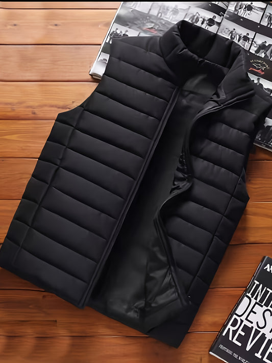 Men's Gift, Men's Fashion Casual Vest Jacket, Solid Color with Zipper Placket, Simple Design, Regular Fit Suitable for Daily Casual Wear, Men's Outerwear, Men's Outfit. Valentine's Day Gift for Men - ayq