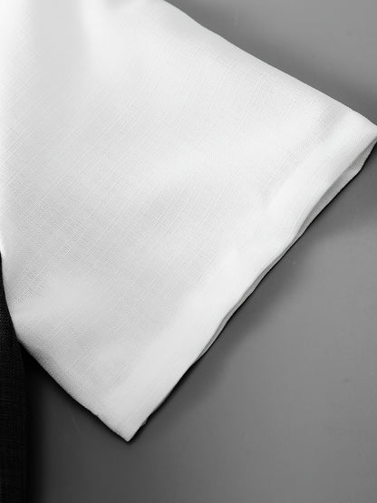 Men'S Casual Solid Color Two-Tone Suit with Stand Collar, Three-Color Imitation Linen, Exquisite Button, Double Short, Solid Color Set