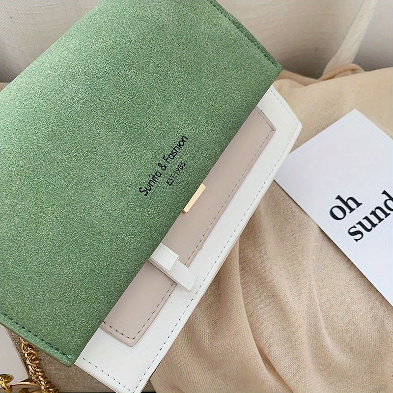 Chic Mini Crossbody Bag for Women - Stylish Synthetic Faux Leather with Golden Chain Strap, Buckle Closure, and Decorative Painted Edges - Perfect for Phone & Essentials