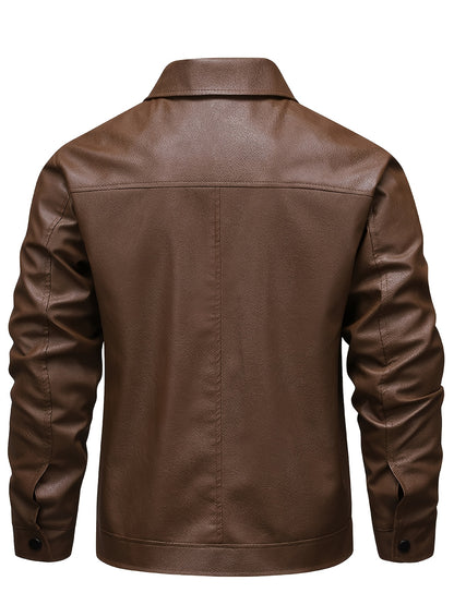 Men's PU Leather Bomber Jacket Casual Zip-Up Lightweight Coat