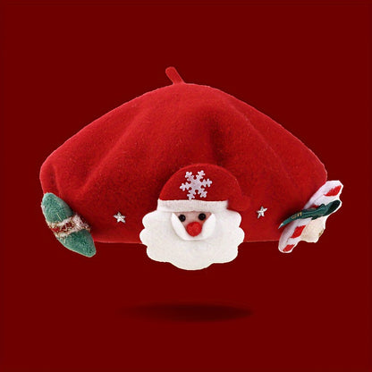 Women's Red Christmas Beret Hat with 3D Christmas Tree Decorations - Elastic Drawstring Closure, Lightweight Warm Winter Hat for Holiday Parties, Photo Shoots, Valentine's & New Year's Eve - Festive Movie-Inspired Fashion Acc