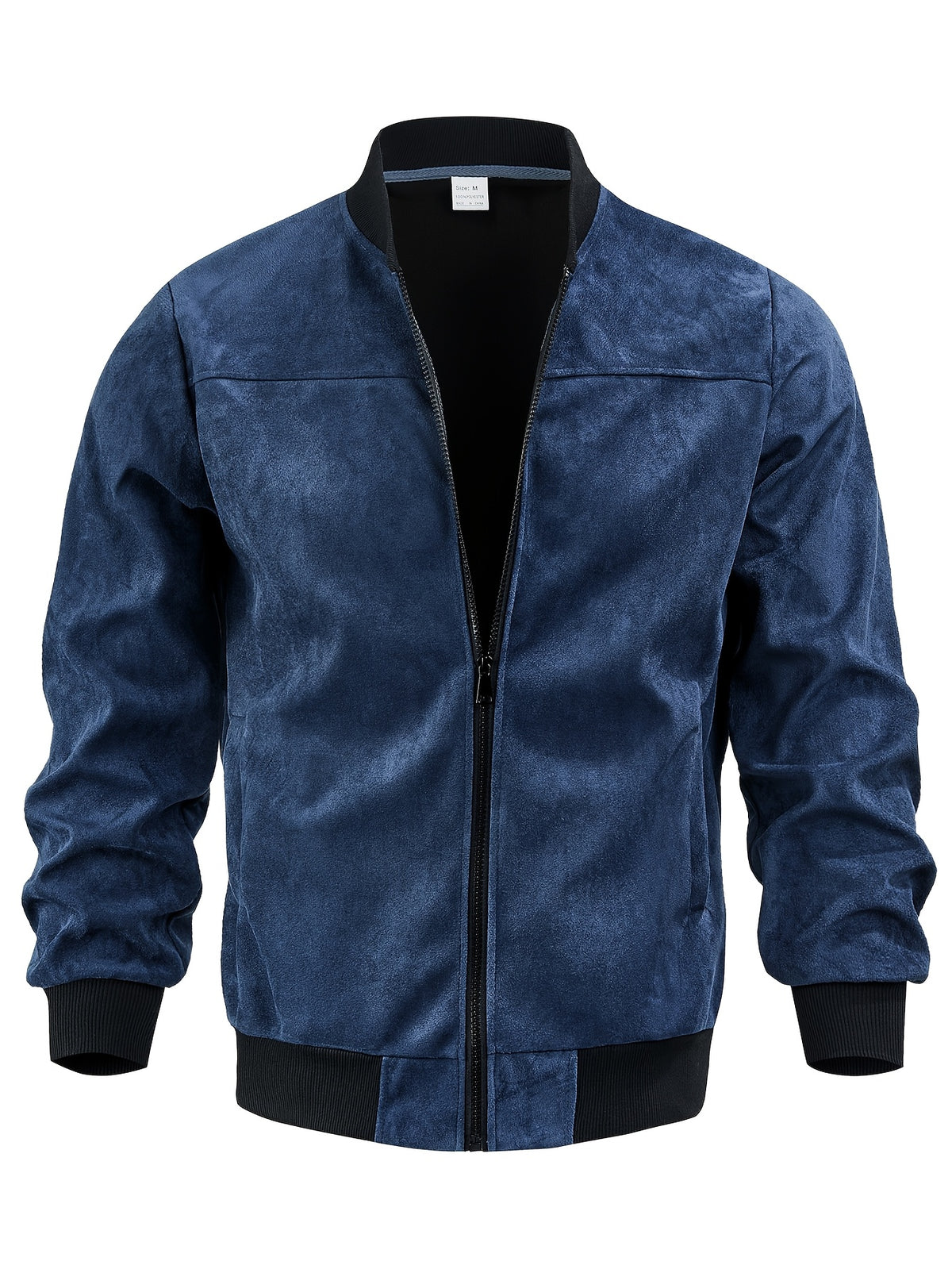 Men's Casual Full-Zip Bomber Jacket with Ribbed Cuffs for Fall/Winter