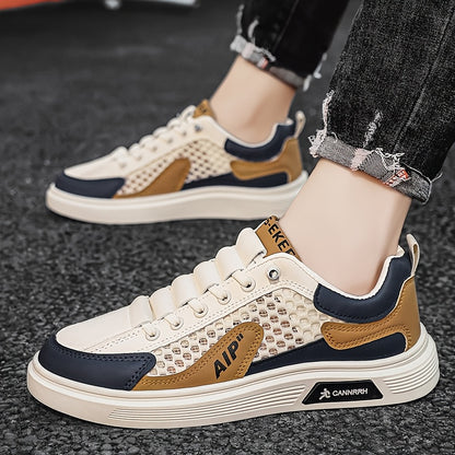 Men'S 2025 Spring/Summer Sneakers - Breathable Mesh Low Top Sneakers with "AIP" Logo, Casual Slip-On Shoes for Street and Sports, Casual Athletic Shoes   Breathable Mesh Upper   Elastic Closure