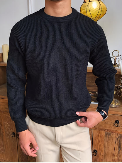 Light Mature Style Autumn/Winter Solid Color Basic Men's Long Sleeve Casual British Round Neck Pullover Knitted Turtlenecker