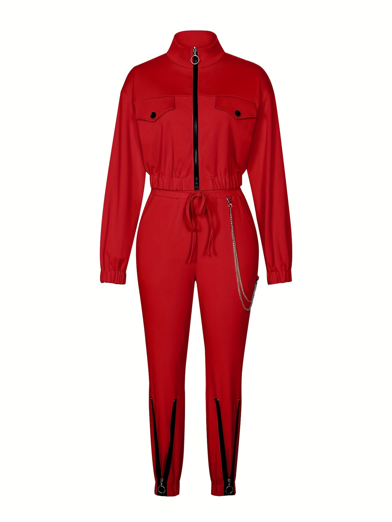Cross-Border Women'S Two-Piece Set with Zip Long-Sleeve Top And Pants Featuring a Patchwork Zip Design, Casual Outfit