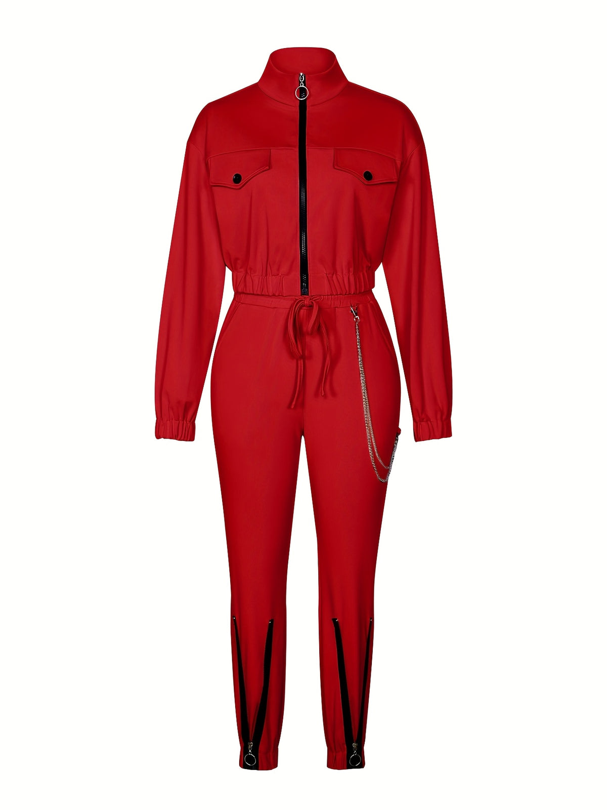 Women's Two-Piece Casual Set with Zipper Patchwork Detail - ayq