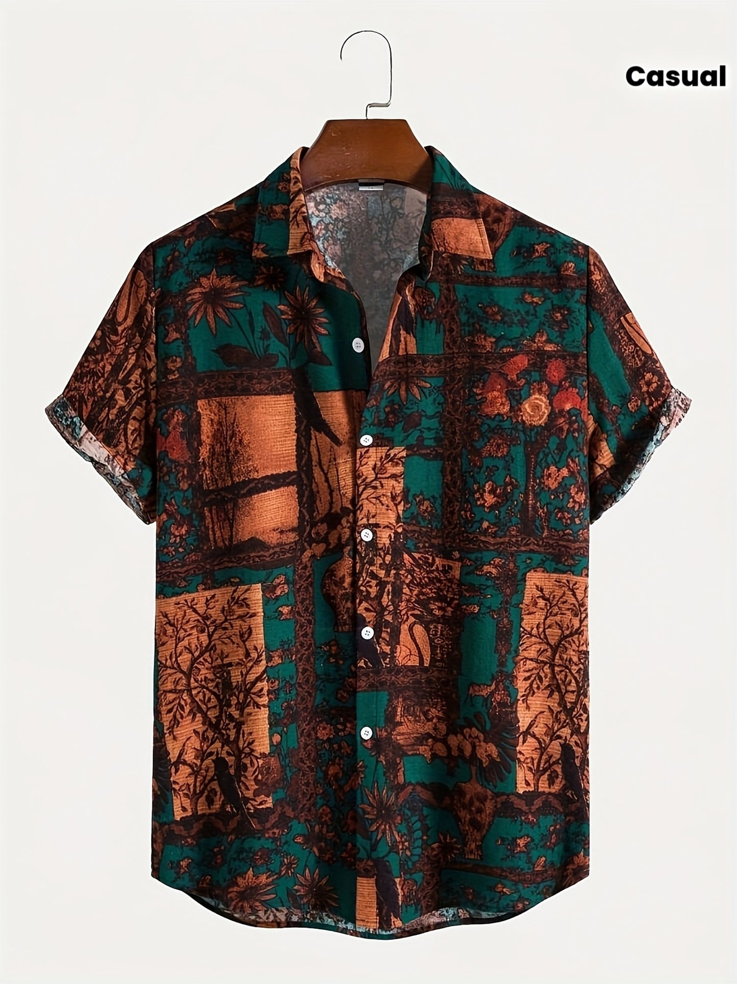 Men's Casual Printed Summer Shirt with Lapel Collar