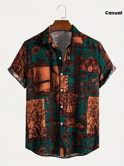 Men's Casual Printed Summer Shirt with Lapel Collar