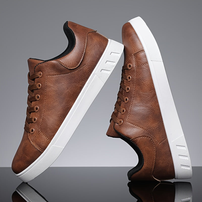 Men's Low-Top PU Sneakers with Cushioned PVC Sole - Minimalist Style