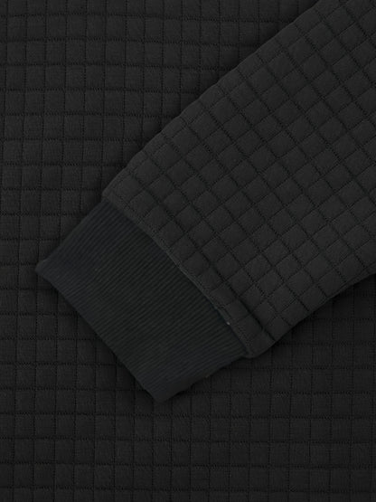 Men's Casual Bomber Jacket with Stand Collar - Polyester and Elastane Blend, Knit Fabric with Slight Stretch, Solid Color, Zipper Detail, Long Sleeve, Regular Fit