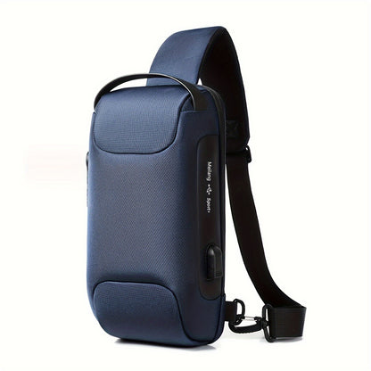 Men's Lightweight Crossbody Backpack with USB Charging Port  Password Lock, Adjustable Anti-Theft Shoulder Bag for Travel, Commuting, Daily Use - Durable Polyester Casual Daypack, Secure Travel Bag   Minimalist Backpack   Sl