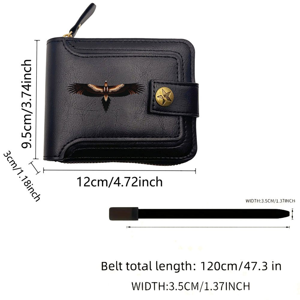 2pcs Men's Belt and Coin Purse Set, Wedge-Tailed Eagle Series Print, Exquisite Design, High-End Business Essential, Unisex Fashion Accessory for Daily Use, Perfect Gift for Father