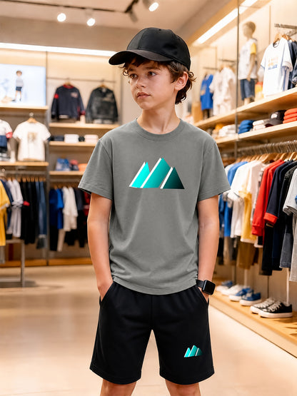 Boys' Casual Cotton T-Shirt and Shorts Set - Geometric Print