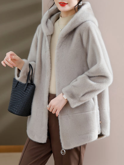 Women'S Winter Coat - Elegant Fur-like Exterior, Thick Insulated Cold Weather Jacket with Pockets, Sophisticated Outerwear for Everyday & Formal Events - Luxury Women'S Clothing (Non-Real Fur), Ladies Winter Coats, Seasonal F