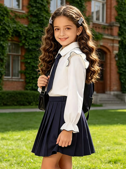 Girls' Preppy Casual School Uniform Three-Piece Set