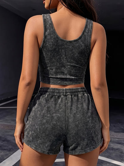 Vintage Sporty Cotton Blend Sleeveless Tank & Shorts Set