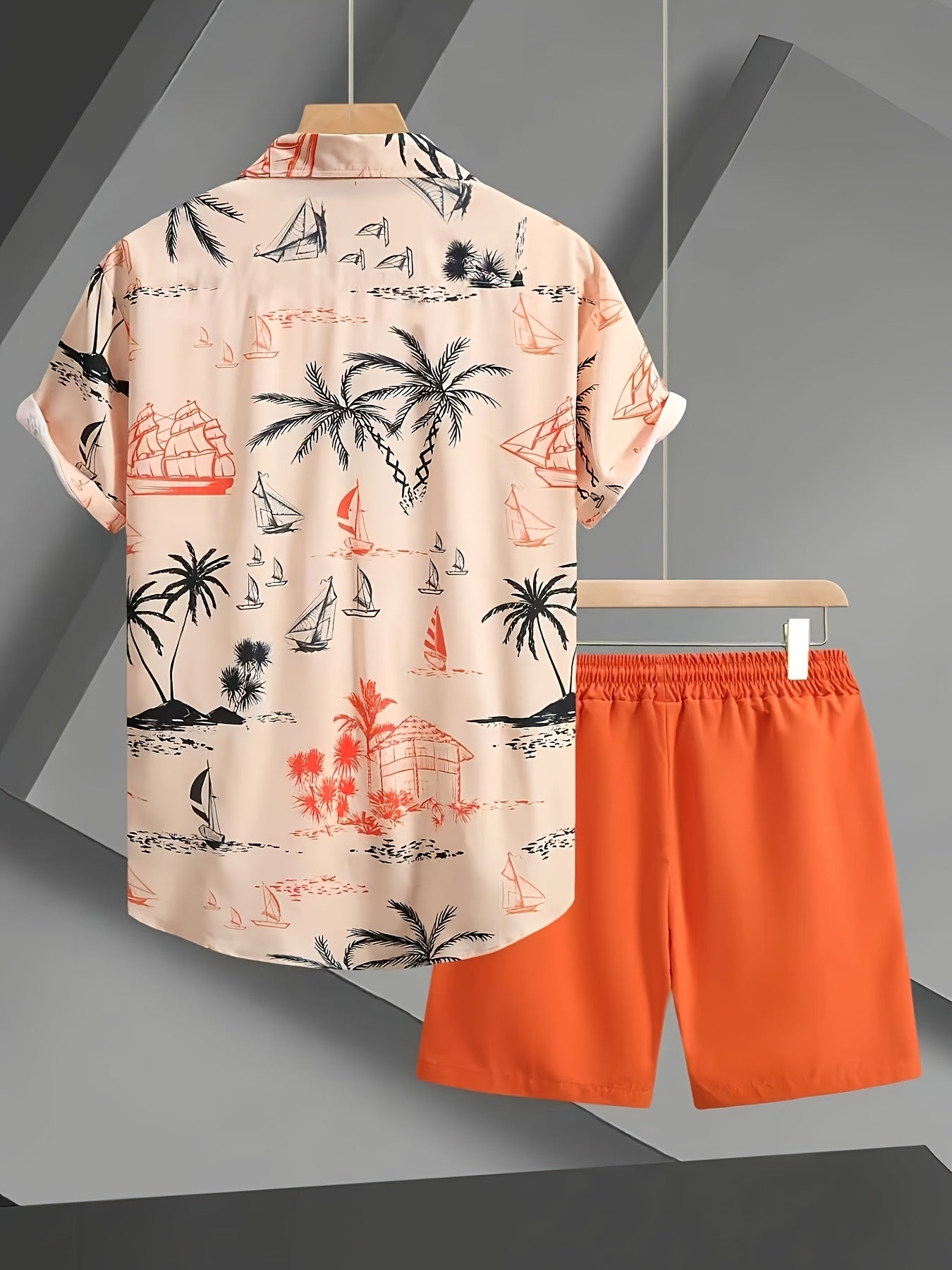 Men's Orange Casual Summer Shirt and Shorts Set