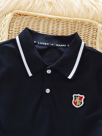 Boys' Long-Sleeve Lapel Cotton T-Shirt for School Uniforms