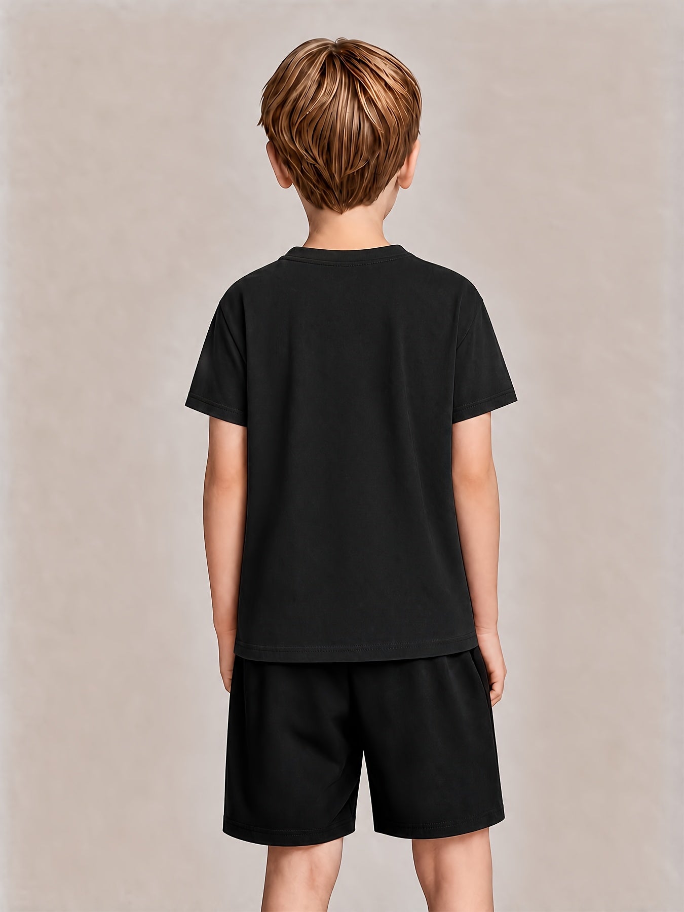 Boys' Casual Cotton T-Shirt & Shorts Set – Striped Geometric Print