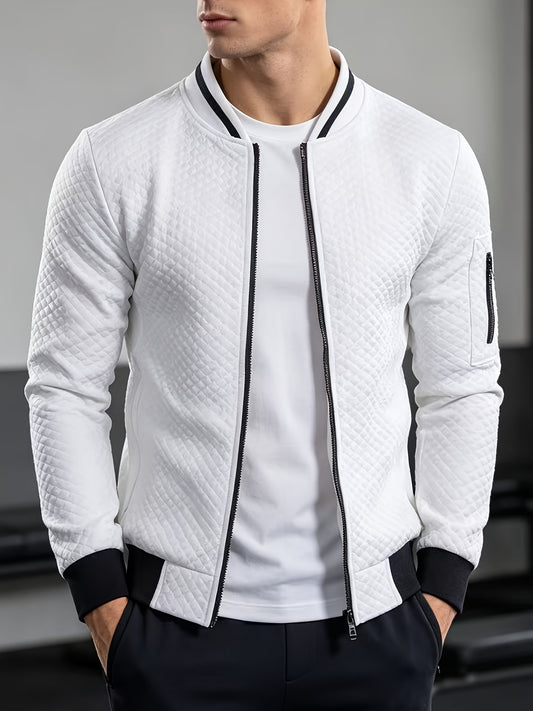Men's Quilted Baseball Jacket with Stand Collar for Spring/Fall
