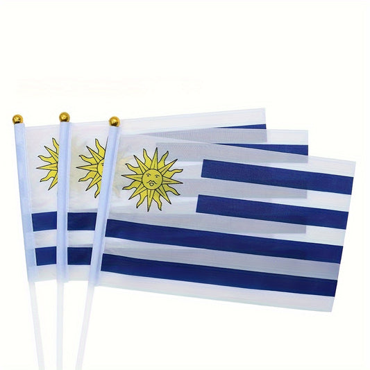 Polyester Handheld Flags Pack with 10 Uruguayan Flags for Outdoor Use - ayq