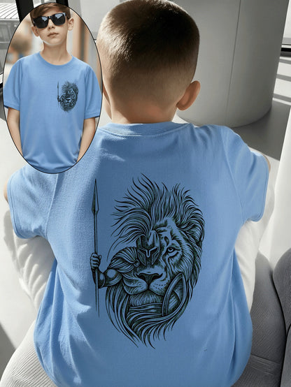 Boys' Cotton T-Shirt with Lion Warrior Print - Casual Summer Top