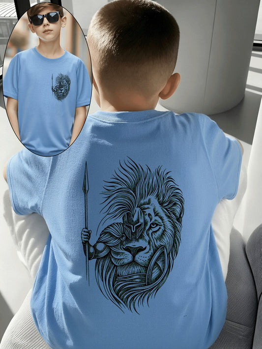 Boys' Cotton T-Shirt with Lion Warrior Print - Casual Summer Top
