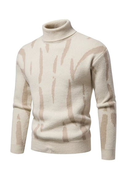 Men'S Zebra Print Turtleneck Knitted Sweater for Casual Warmth in Autumn And Winter