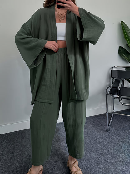 Women’s Casual Spring Summer Loose Cardigan & Wide-Leg Pants Set