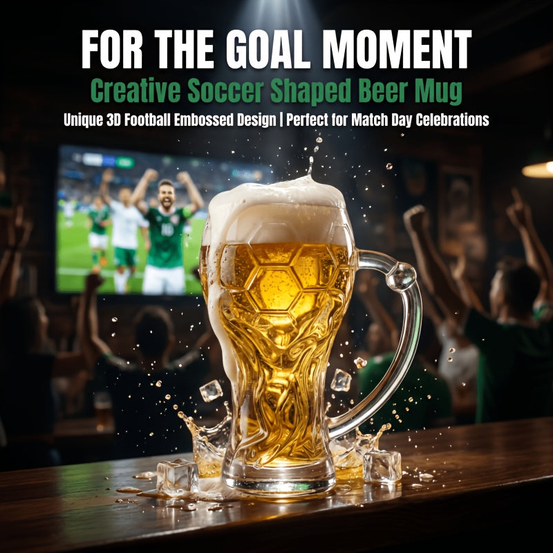Large Capacity Football-Themed Glass Beer Cup with Plaid Design