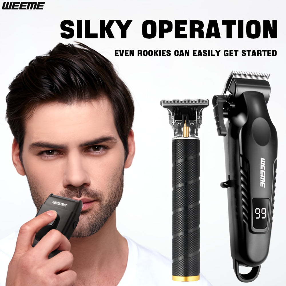 WEEME 2pcs/3pcs Men's grooming suit Multi-function electric hair clipper shaver trimmer alloy steel head three-gear adjustment USB fast charging LCD power display household travel car must-have gift for husband, boyfriend and