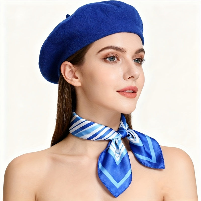 Women’s Autumn Winter Beret Hat and Scarf Set with Bow