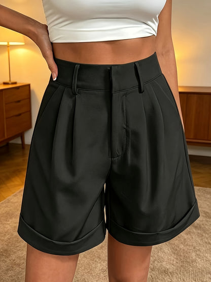 Elegant Solid Color Casual Polyester Shorts for Summer