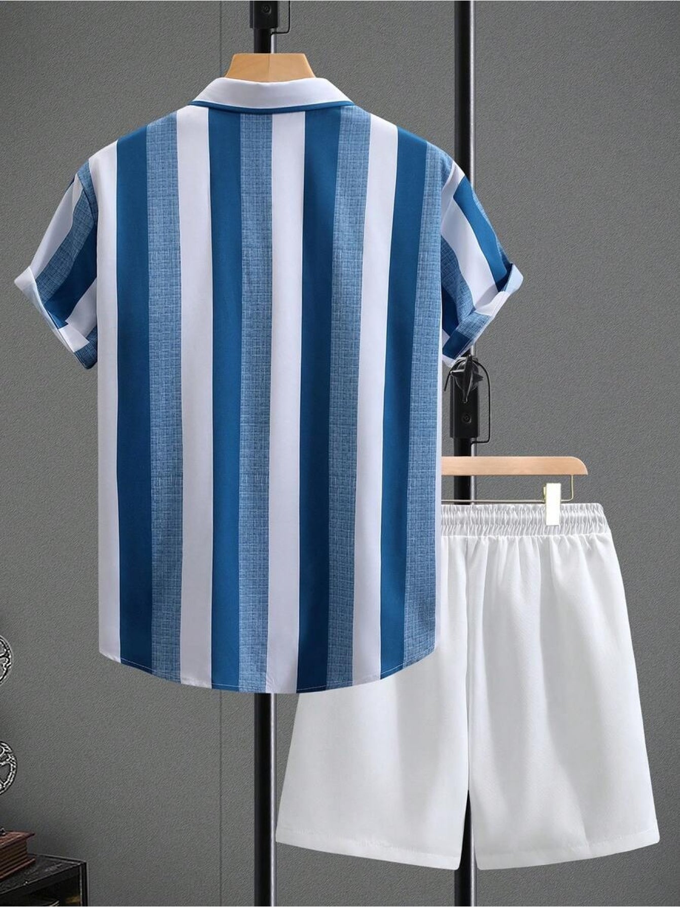Men's Casual Striped Short-Sleeve Shirt & Shorts Set