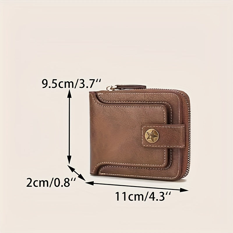 A Men'S Stylish Faux Leather Tree Pattern Wallet - Compact Zip Credit Card Holder And Coin Purse, Light Brown.