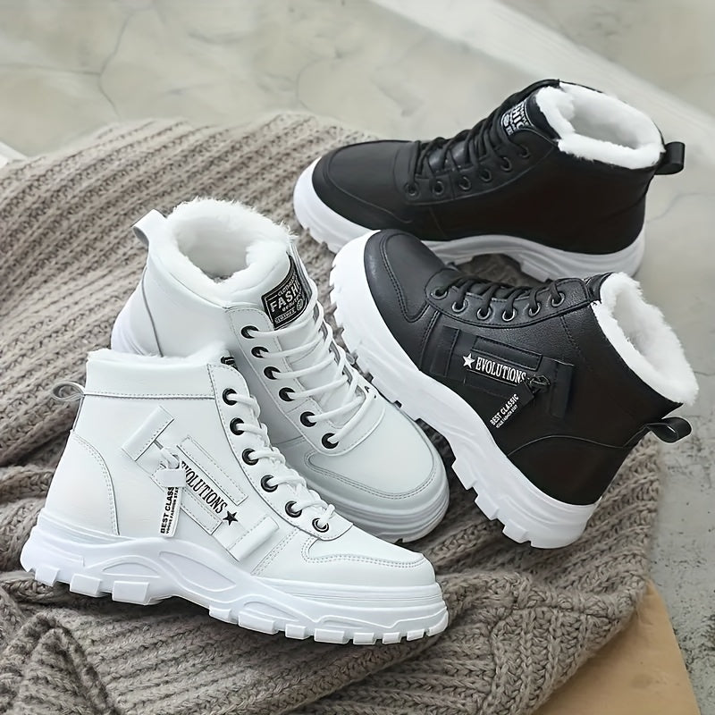 Women's Platform Ankle Boots, Trendy Plush Lined High Top Sneakers, Winter Warm Boots