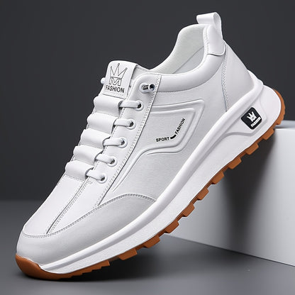 Men's All-Season Breathable White Sneakers - Casual  Sporty, Non-Slip Soft Rubber Sole, Low-Top Design with Pull Tab, Comfortable Microfiber Upper for Casual Attire