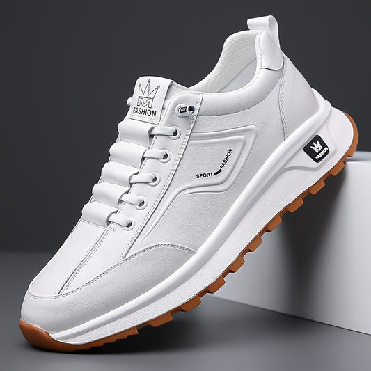 Men's All-Season Breathable White Sneakers - Casual  Sporty, Non-Slip Soft Rubber Sole, Low-Top Design with Pull Tab, Comfortable Microfiber Upper for Casual Attire
