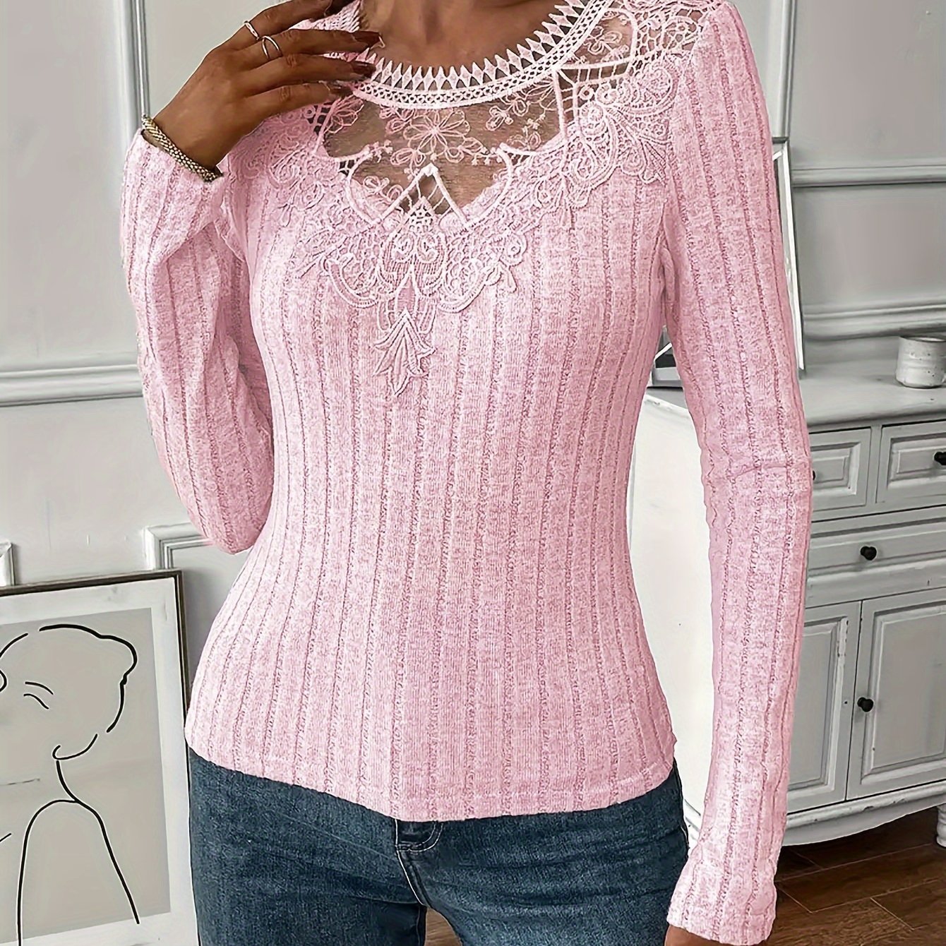 Directional Women'S French Lace Long Sleeve T-Shirt